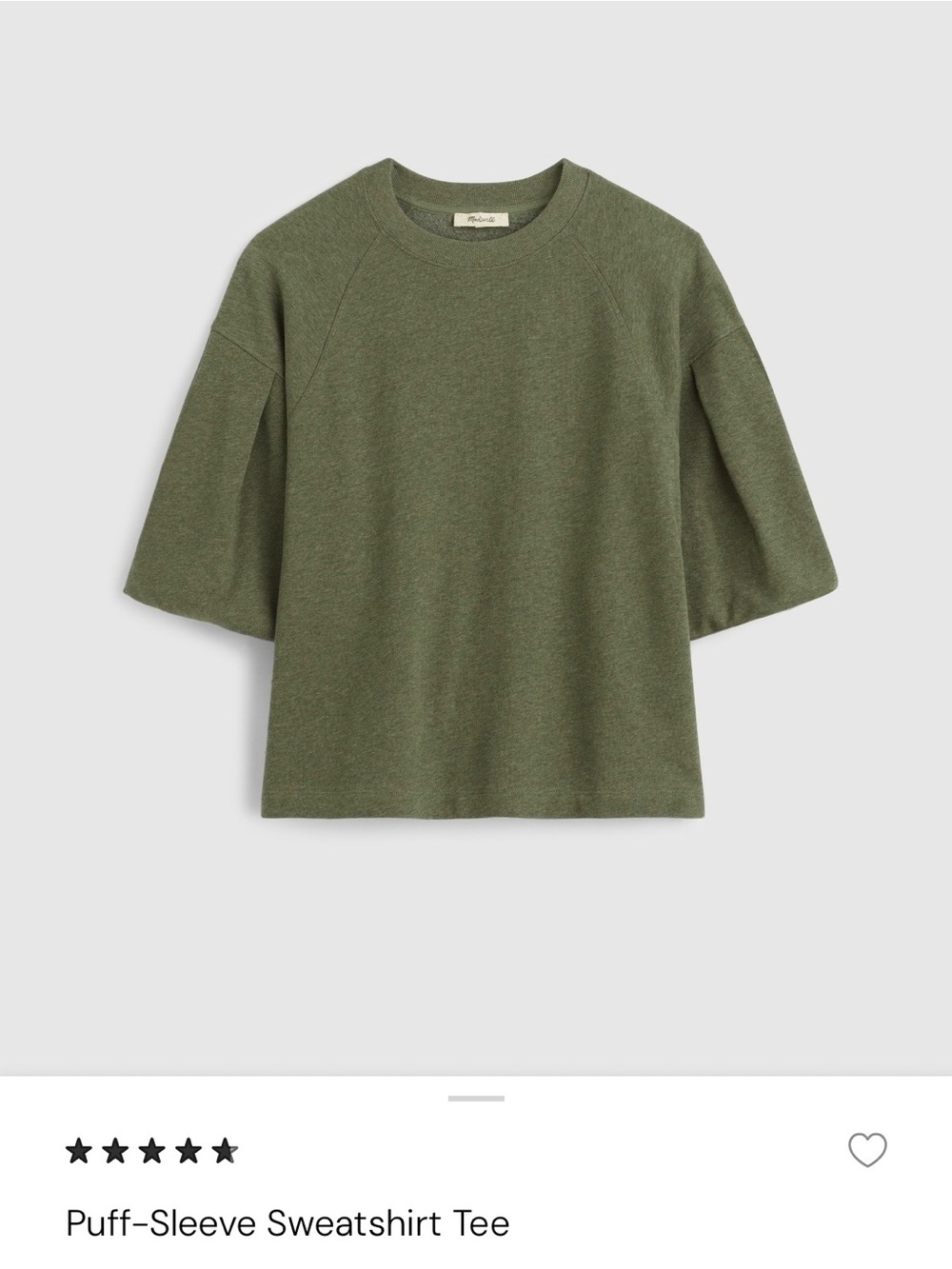 Madewell Puff-Sleeve Sweatshirt Tee - Olive Green